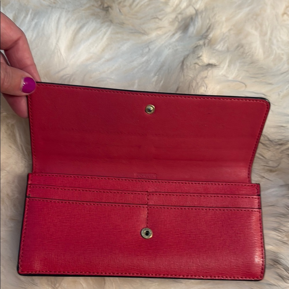 Coach red and gold Leather Wallet Sleek Minimalist Design - Picture 4 of 7